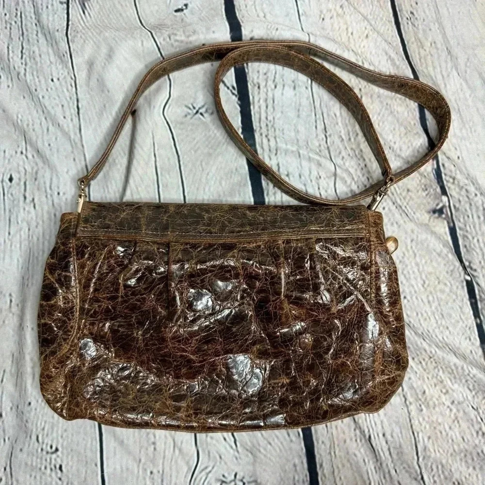 Zina Eva Brown Leather Suede Shoulder Bag - Picture 5 of 13